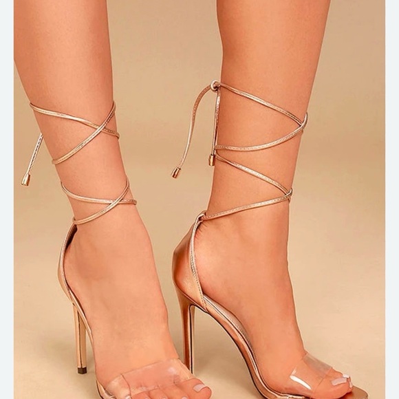 Miss Lola Gold Lace-Up Heels - Picture 1 of 2